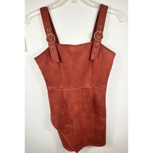 Bodycon Mini Jumper Dress Small Rust Faux Suede Coquette Dainty Party Buckle
